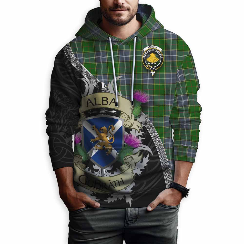 Tartan Vibes Clothing Pringle Tartan Family Crest Hoodie Lion Rampant Royal Thistle Shield Celtic Inspired