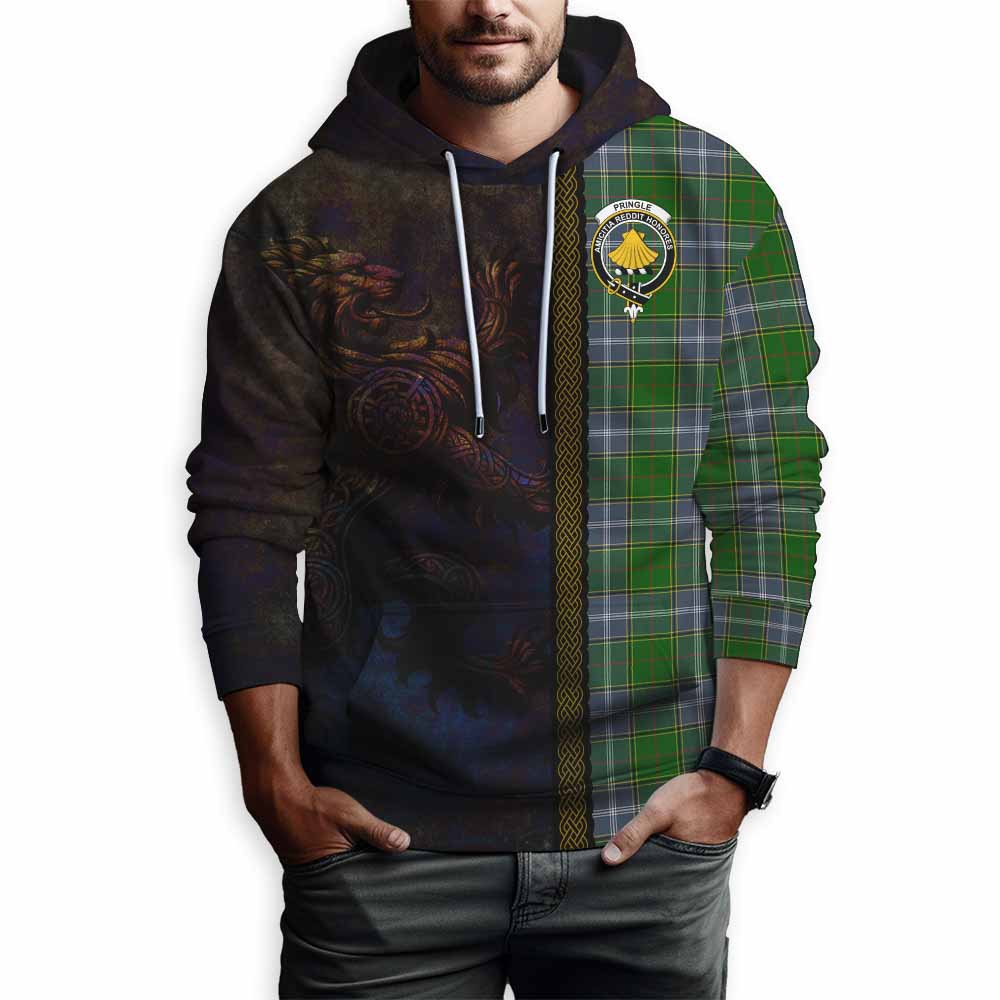 Tartan Vibes Clothing Pringle Tartan Family Crest Hoodie Alba Gu Brath Be Brave Lion Ancient Style