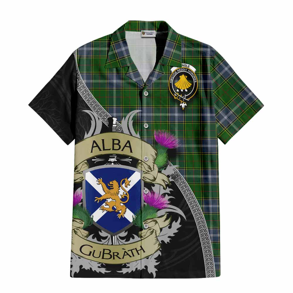 Tartan Vibes Clothing Pringle Tartan Family Crest Short Sleeve Button Shirt Lion Rampant Royal Thistle Shield Celtic Inspired