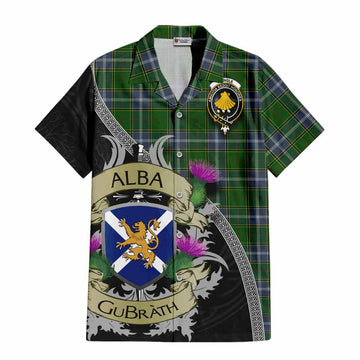 Tartan Vibes Clothing Pringle Tartan Family Crest Short Sleeve Button Shirt Lion Rampant Royal Thistle Shield Celtic Inspired