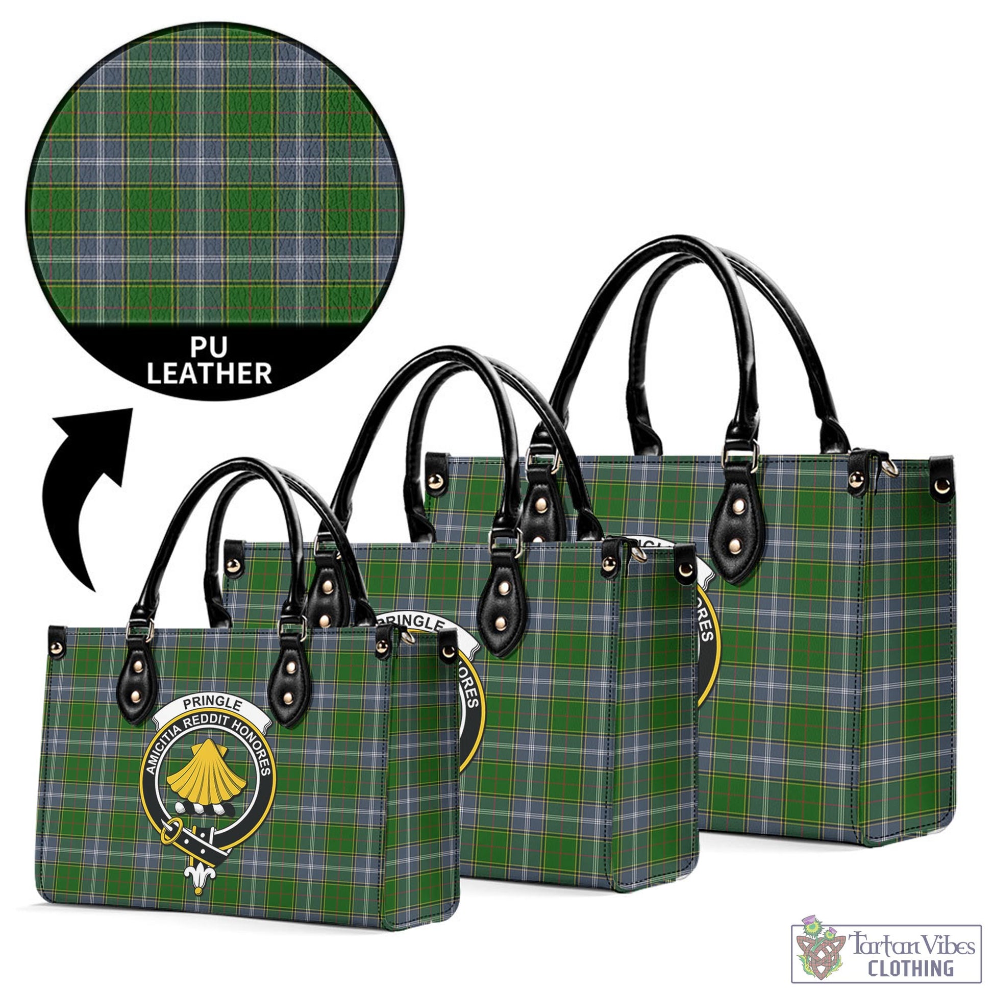 Tartan Vibes Clothing Pringle Tartan Luxury Leather Handbags with Family Crest