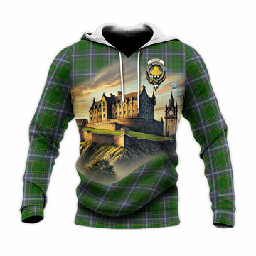 Tartan Vibes Clothing Pringle Tartan Family Crest Knitted Hoodie with Scottish Ancient Castle Style