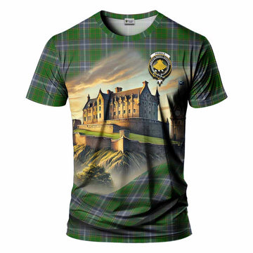 Tartan Vibes Clothing Pringle Tartan Family Crest T-Shirt with Scottish Ancient Castle Stype