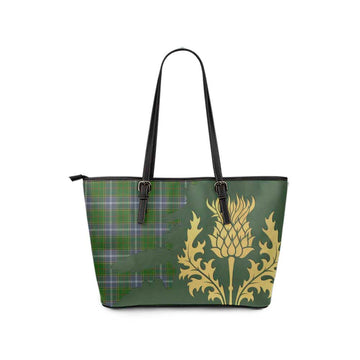 Pringle Tartan Leather Tote Bag Gold Thistle Style
