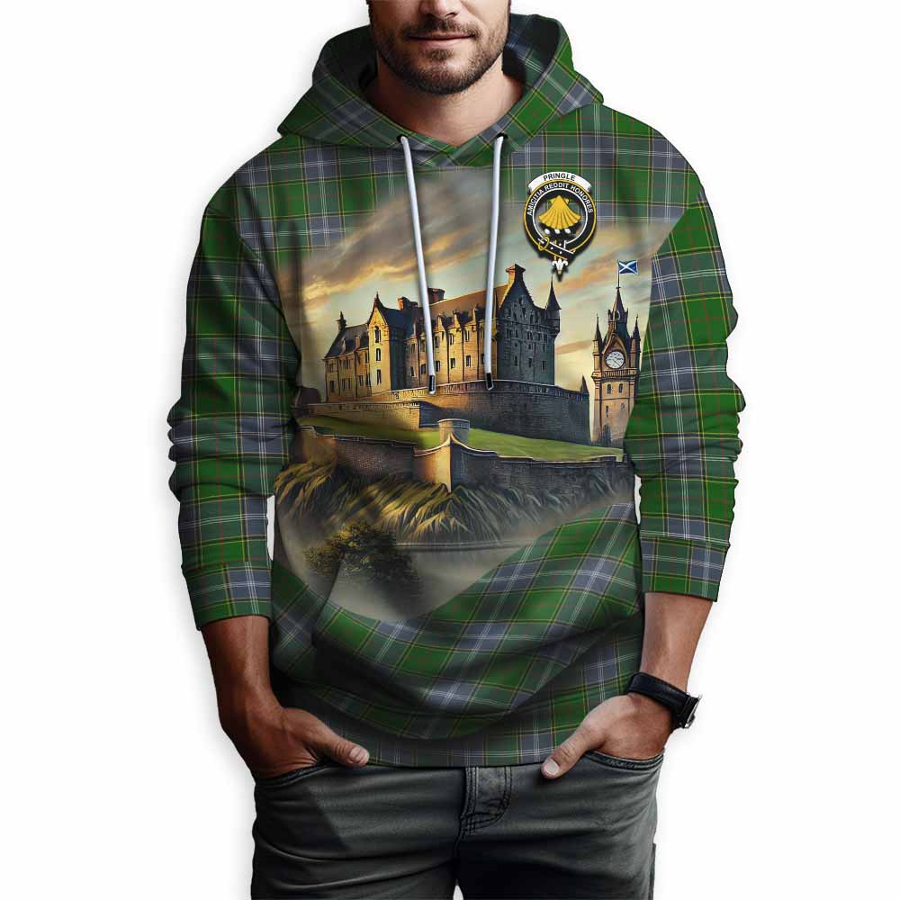 Tartan Vibes Clothing Pringle Tartan Family Crest Hoodie with Scottish Ancient Castle Style