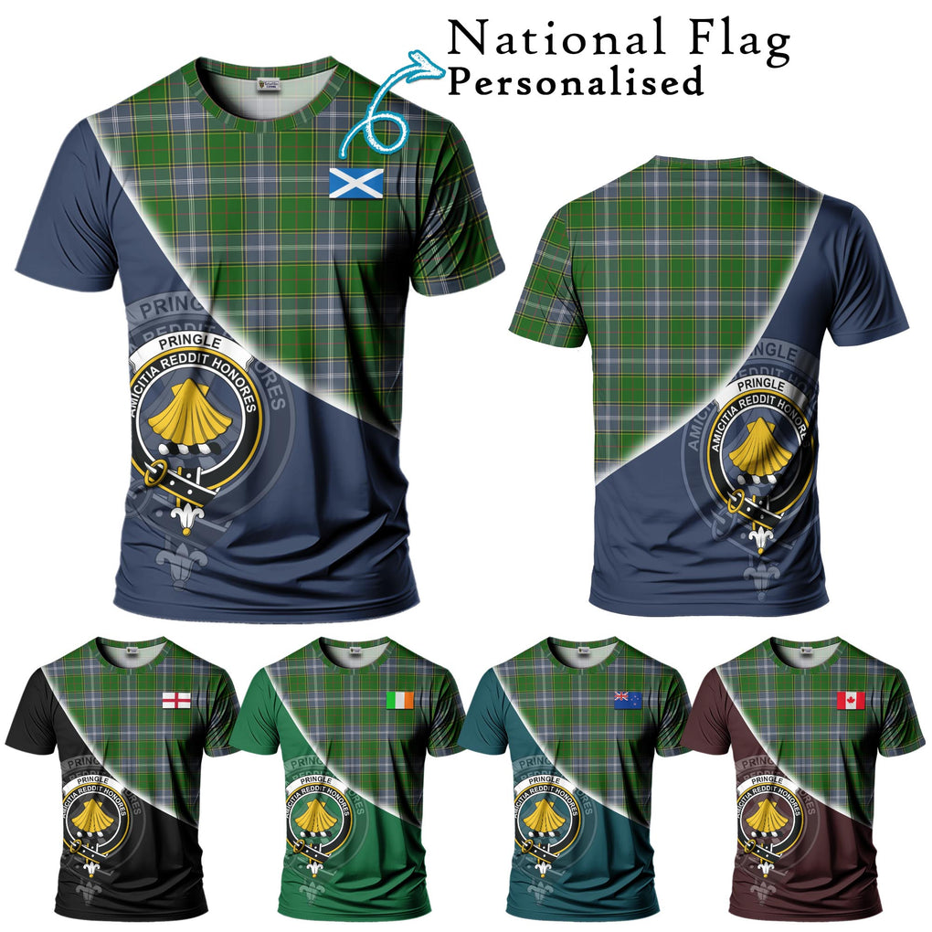 Pringle Tartan T-Shirt with Personalised National Flag and Family Crest Half Style Kid's Shirt - Tartanvibesclothing Shop