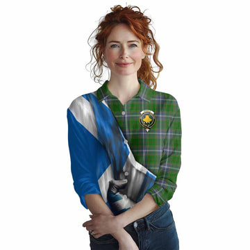 Tartan Vibes Clothing Pringle Tartan Women's Casual Shirt with Family Crest Scotland Patriotic Style