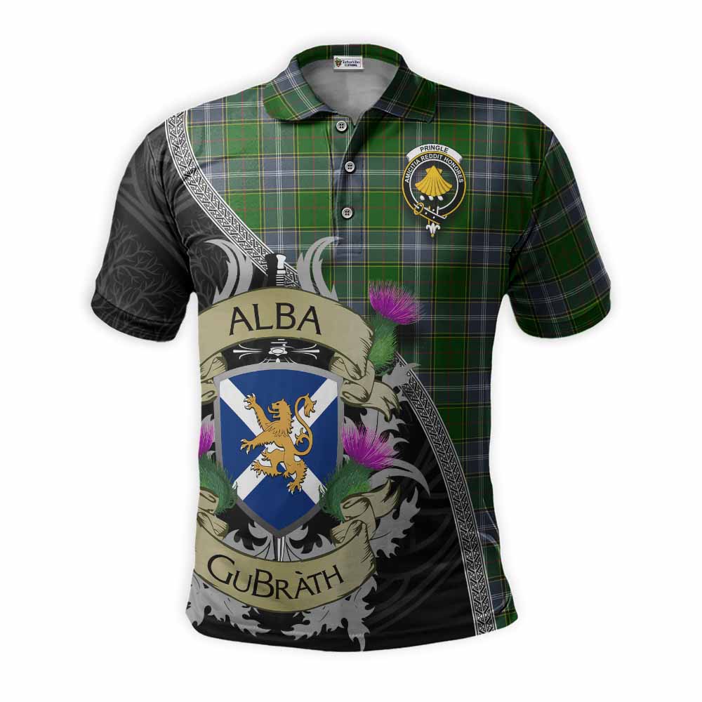 Tartan Vibes Clothing Pringle Tartan Family Crest Polo Shirt Lion Rampant Royal Thistle Shield Celtic Inspired