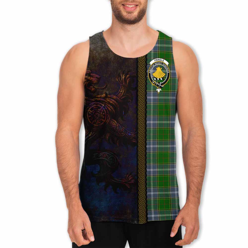 Tartan Vibes Clothing Pringle Tartan Family Crest Men's Tank Top Alba Gu Brath Be Brave Lion Ancient Style