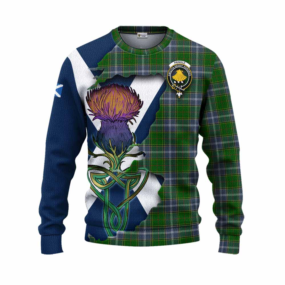 Tartan Vibes Clothing Pringle Tartan Family Crest Knitted Sweater Scottish Thistle Celtic Inspired