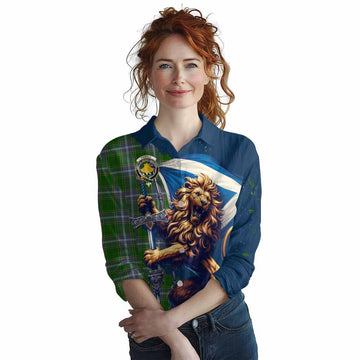 Tartan Vibes Clothing Pringle Tartan Family Crest Women's Casual Shirt with Scottish Majestic Lion