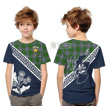 Tartan Vibes Clothing Pringle Tartan Kid T-Shirt Featuring Thistle and Scotland Map