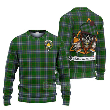 Tartan Vibes Clothing Pringle Tartan Knitted Sweater with Family Crest and Bearded Skull Holding Bottles of Whiskey