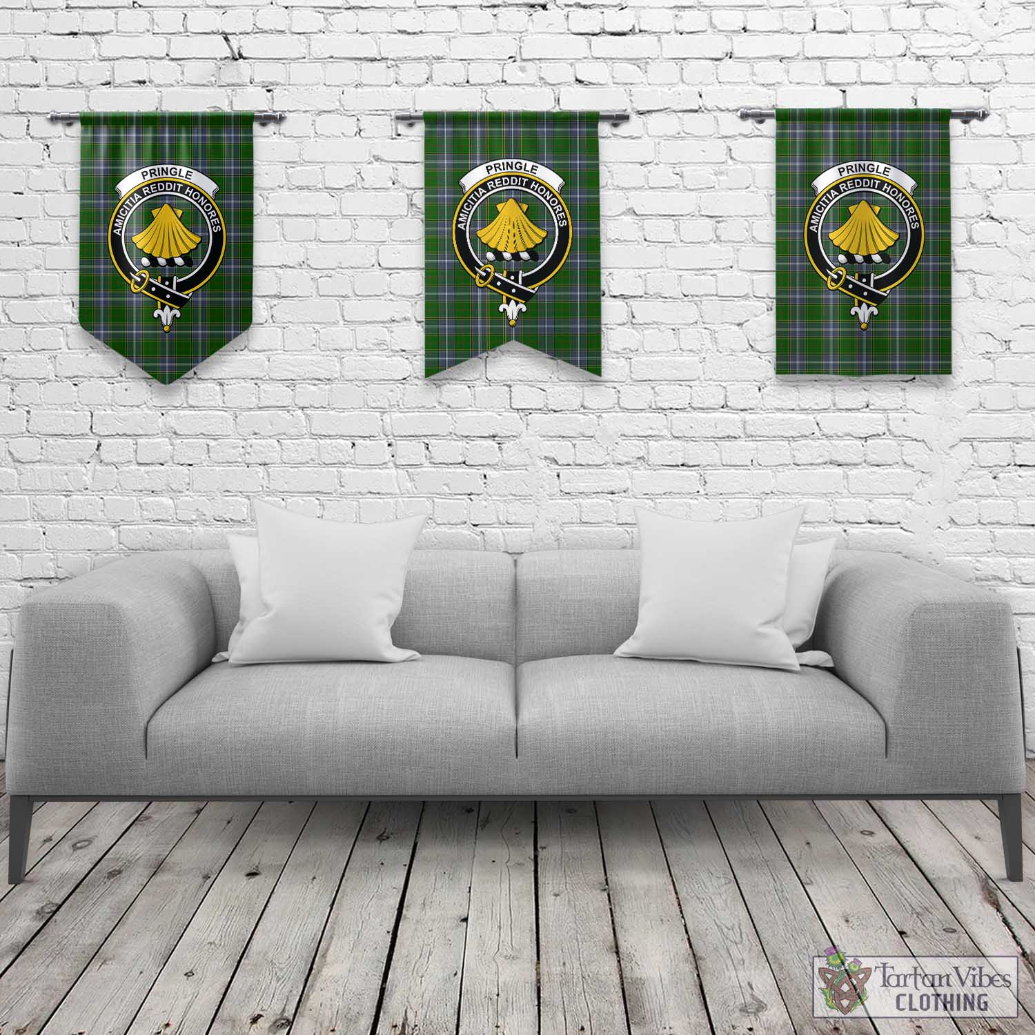 Tartan Vibes Clothing Pringle Tartan Gonfalon, Tartan Banner with Family Crest