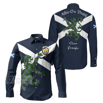 Tartan Vibes Clothing Pringle Tartan Lion Rampant Long Sleeve Button Shirt – Proudly Display Your Heritage with Alba Gu Brath and Clan Name