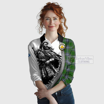 Tartan Vibes Clothing Pringle Tartan Clan Crest Women's Casual Shirt with Highlander Warrior Celtic Style