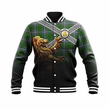 Pringle Crest Tartan Baseball Jacket with Golden Lion Emblem Celtic Style