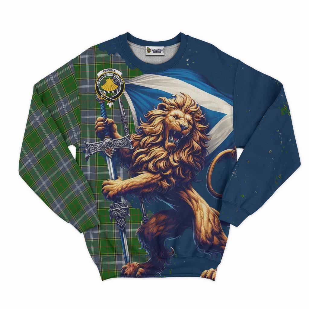 Tartan Vibes Clothing Pringle Tartan Family Crest Sweatshirt with Scottish Majestic Lion