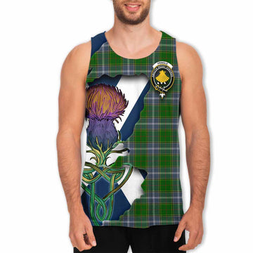 Tartan Vibes Clothing Pringle Tartan Family Crest Men's Tank Top Scottish Thistle Celtic Inspired