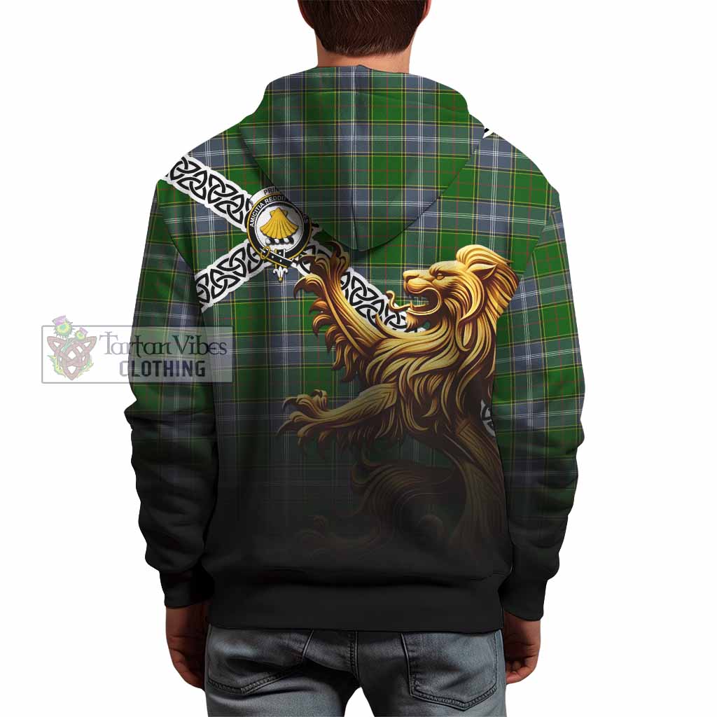 Tartan Vibes Clothing Pringle Crest Tartan Hoodie with Golden Lion Emblem Celtic Style