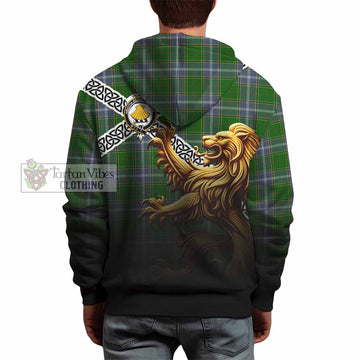 Tartan Vibes Clothing Pringle Crest Tartan Hoodie with Golden Lion Emblem Celtic Style