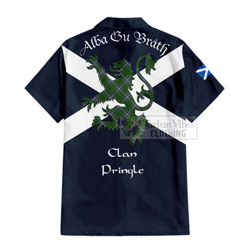 Tartan Vibes Clothing Pringle Tartan Lion Rampant Short Sleeve Button Shirt – Proudly Display Your Heritage with Alba Gu Brath and Clan Name