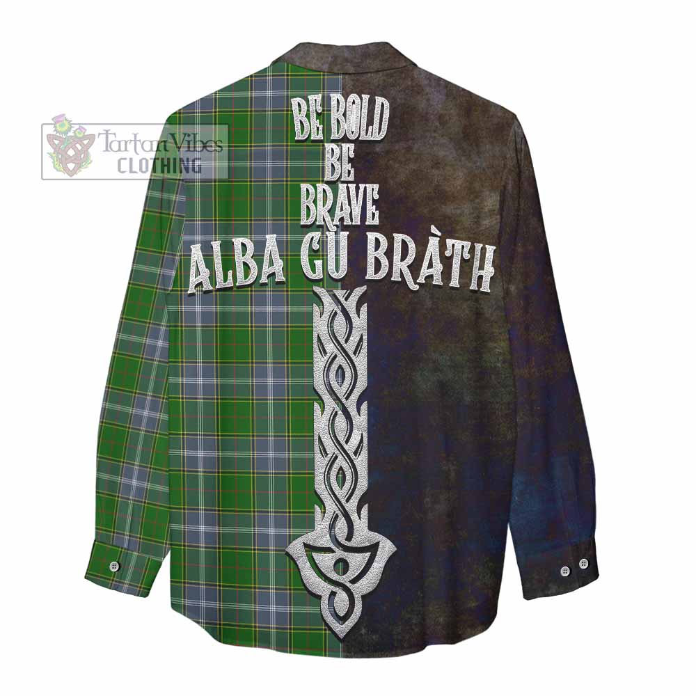 Tartan Vibes Clothing Pringle Tartan Family Crest Women's Casual Shirt Alba Gu Brath Be Brave Lion Ancient Style