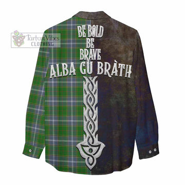 Tartan Vibes Clothing Pringle Tartan Family Crest Women's Casual Shirt Alba Gu Brath Be Brave Lion Ancient Style