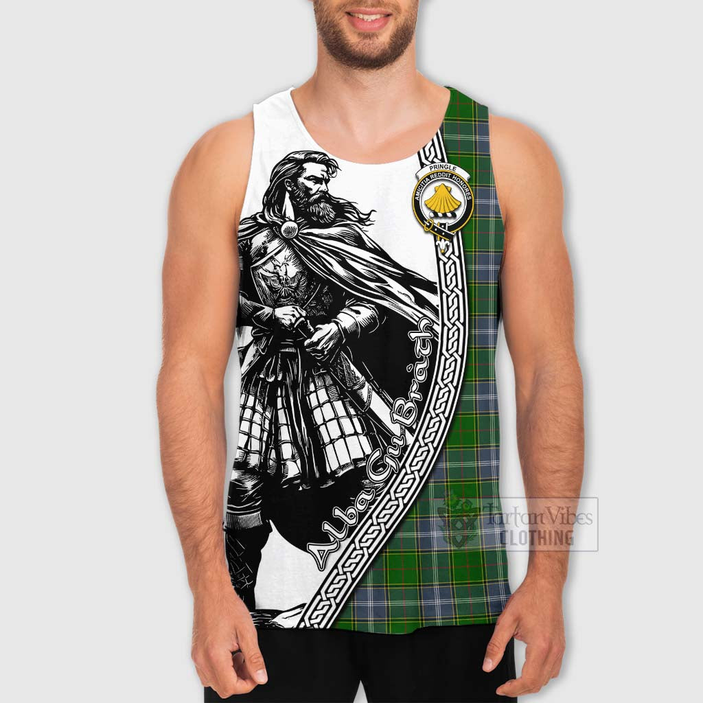 Tartan Vibes Clothing Pringle Tartan Clan Crest Men's Tank Top with Highlander Warrior Celtic Style