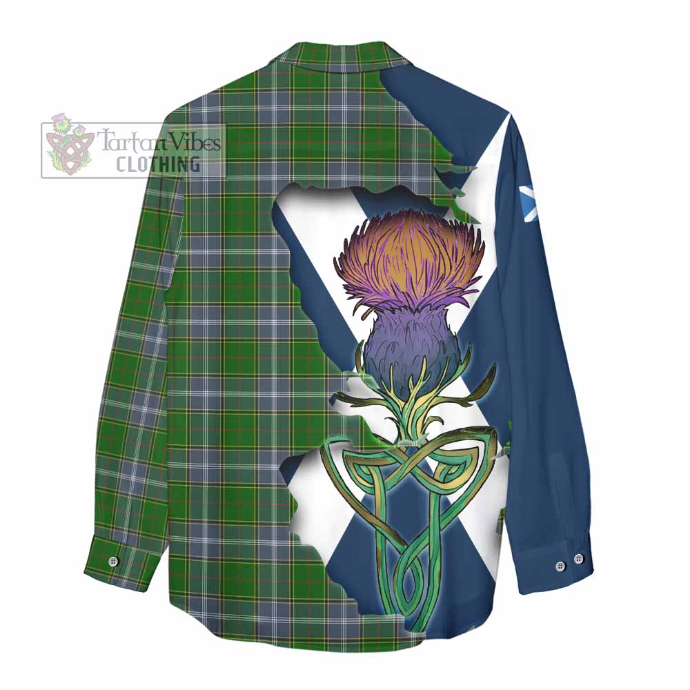 Tartan Vibes Clothing Pringle Tartan Family Crest Women's Casual Shirt Scottish Thistle Celtic Inspired