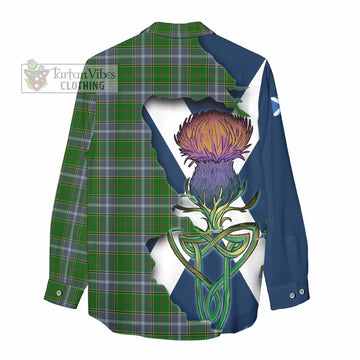 Tartan Vibes Clothing Pringle Tartan Family Crest Women's Casual Shirt Scottish Thistle Celtic Inspired