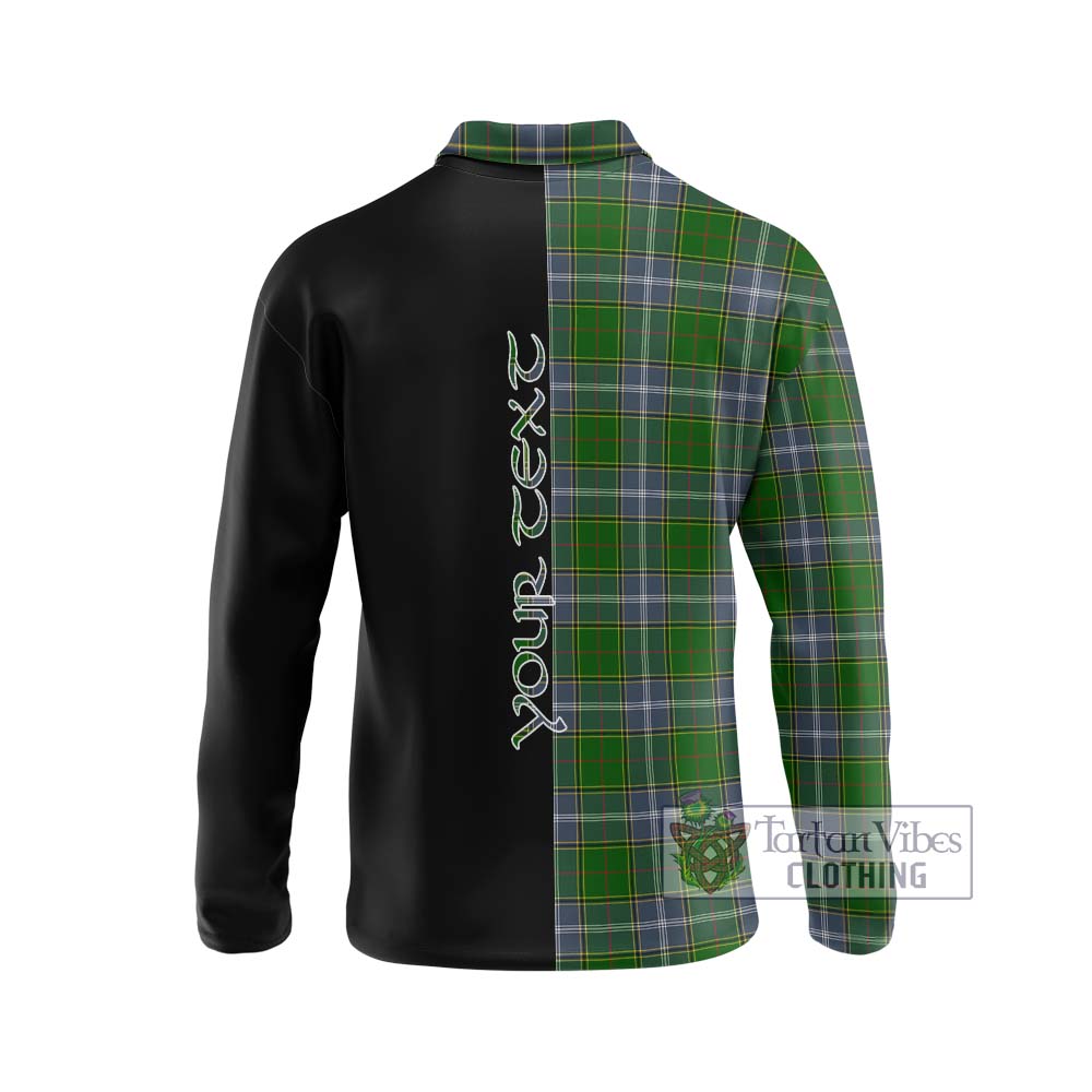 Pringle Tartan Long Sleeve Polo Shirt with Family Crest and Half Of Me Style - Tartanvibesclothing Shop