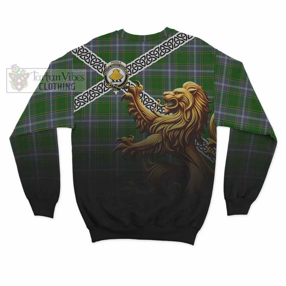 Tartan Vibes Clothing Pringle Crest Tartan Sweatshirt with Golden Lion Emblem Celtic Style
