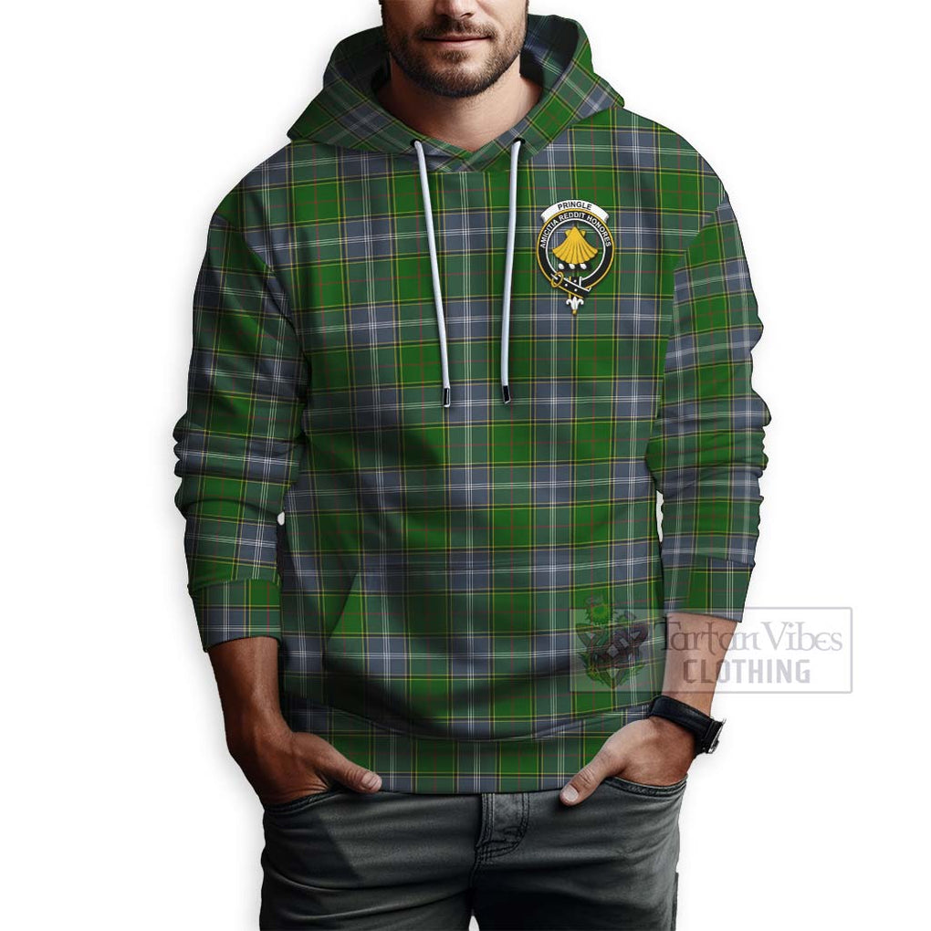 Tartan Vibes Clothing Pringle Tartan Hoodie with Family Crest and Bearded Skull Holding Bottles of Whiskey