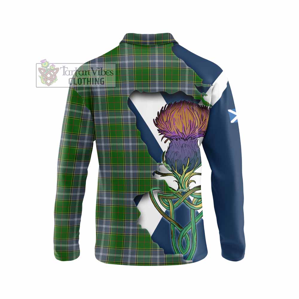 Tartan Vibes Clothing Pringle Tartan Family Crest Long Sleeve Polo Shirt Scottish Thistle Celtic Inspired