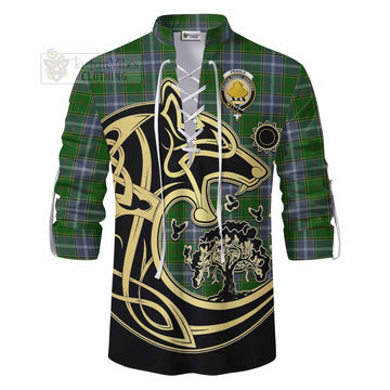 Tartan Vibes Clothing Pringle Tartan Ghillie Kilt Shirt with Family Crest Celtic Wolf Style