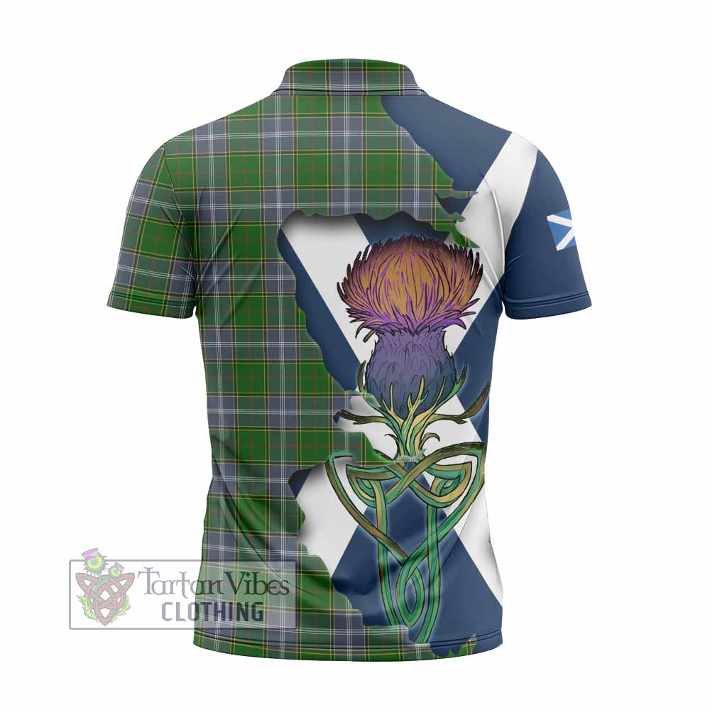Tartan Vibes Clothing Pringle Tartan Family Crest Zipper Polo Shirt Scottish Thistle Celtic Inspired