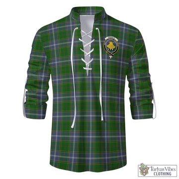 Tartan Vibes Clothing Pringle Tartan Men's Scottish Traditional Jacobite Ghillie Kilt Shirt with Family Crest