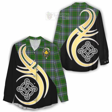 Tartan Vibes Clothing Pringle Tartan Women's Casual Shirt with Family Crest and Celtic Symbol Style