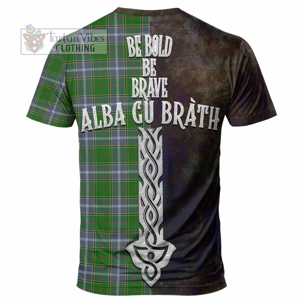 Tartan Vibes Clothing Pringle Tartan Family Crest T-Shirt Alba Gu Brath Be Brave Lion Ancient Style