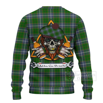 Tartan Vibes Clothing Pringle Tartan Knitted Sweater with Family Crest and Bearded Skull Holding Bottles of Whiskey