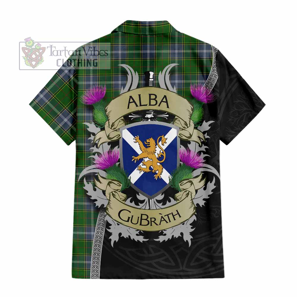 Tartan Vibes Clothing Pringle Tartan Family Crest Short Sleeve Button Shirt Lion Rampant Royal Thistle Shield Celtic Inspired