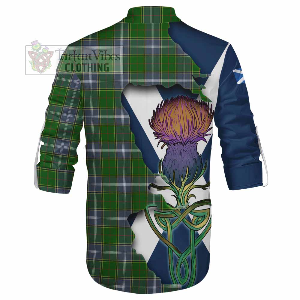 Tartan Vibes Clothing Pringle Tartan Family Crest Ghillie Kilt Shirt Scottish Thistle Celtic Inspired