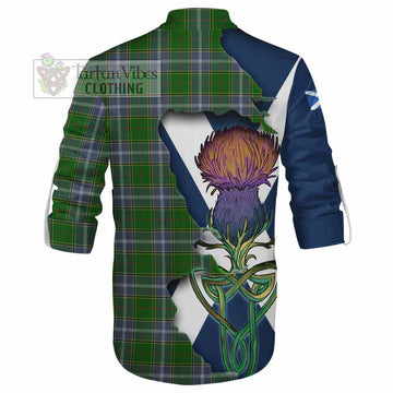 Pringle Tartan Family Crest Ghillie Kilt Shirt Scottish Thistle Celtic Inspired