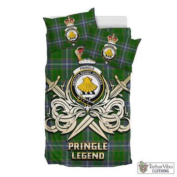 Pringle Tartan Bedding Set with Clan Crest and the Golden Sword of Courageous Legacy