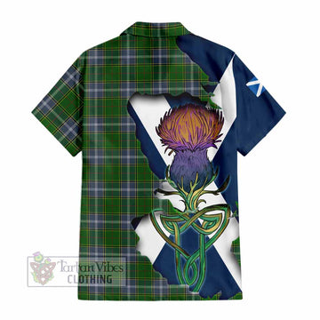 Tartan Vibes Clothing Pringle Tartan Family Crest Short Sleeve Button Shirt Scottish Thistle Celtic Inspired