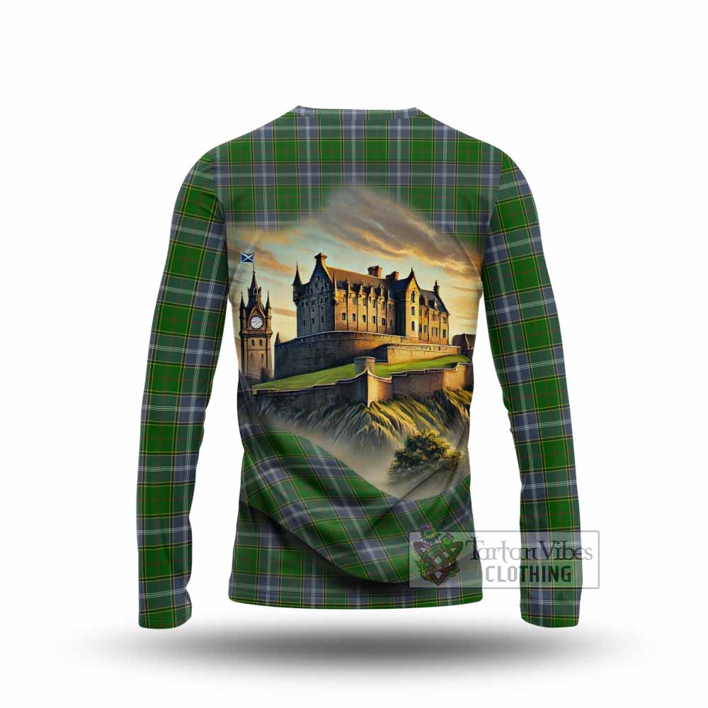 Tartan Vibes Clothing Pringle Tartan Family Crest Long Sleeve T-Shirt with Scottish Ancient Castle Style