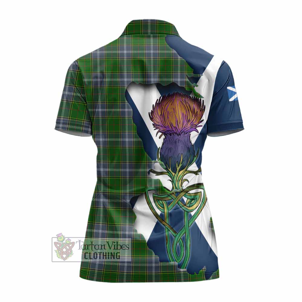 Tartan Vibes Clothing Pringle Tartan Family Crest Women's Polo Shirt Scottish Thistle Celtic Inspired