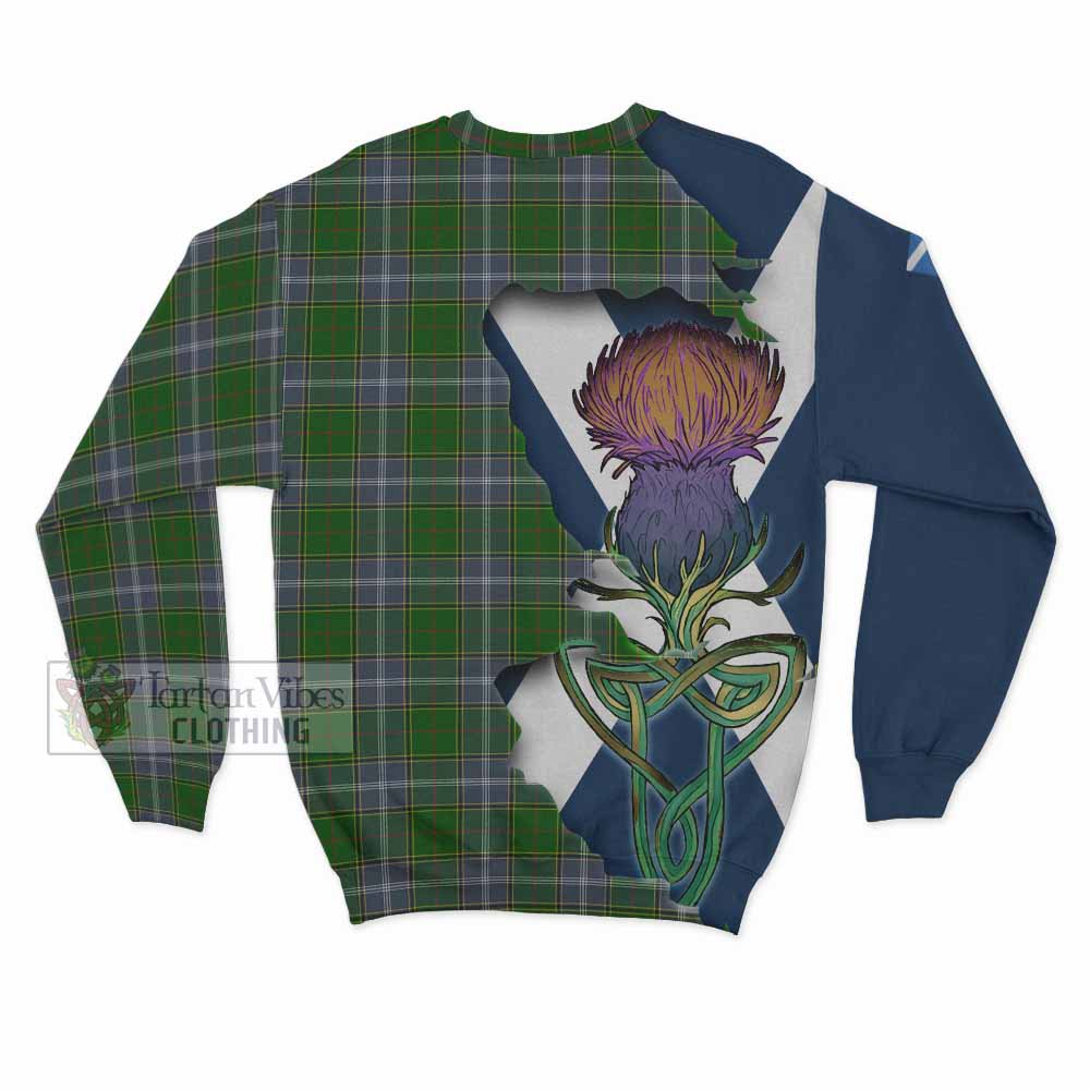 Tartan Vibes Clothing Pringle Tartan Family Crest Sweatshirt Scottish Thistle Celtic Inspired