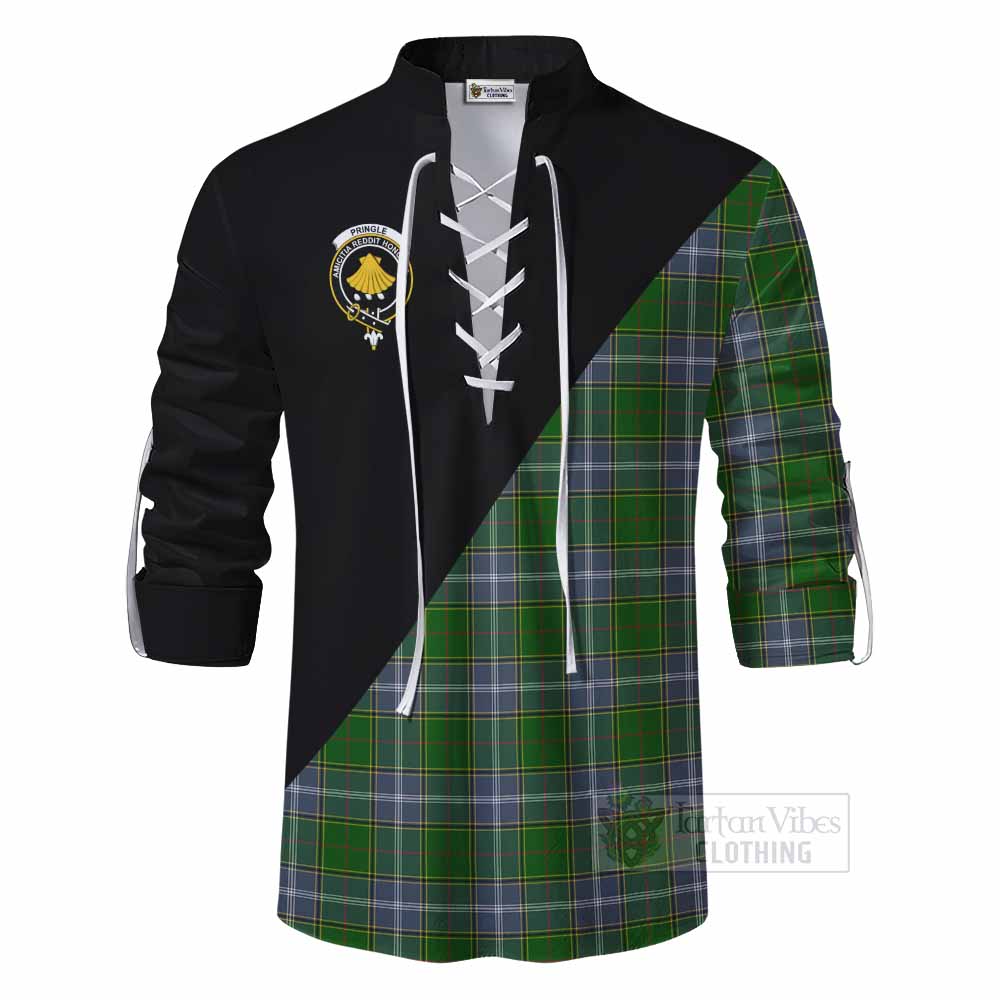 Tartan Vibes Clothing Pringle Tartan Ghillie Kilt Shirt with Family Crest and Military Logo Style